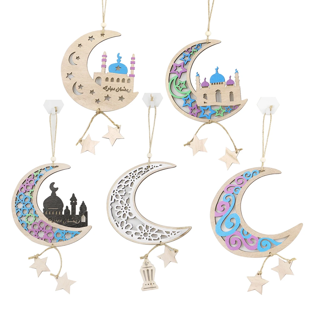 

Eid Mubarak Hanging Pendant Wooden Muslim Islamic Festival Ornaments Gifts Ramadan Home Decoration Craft Party Wreath Supplies