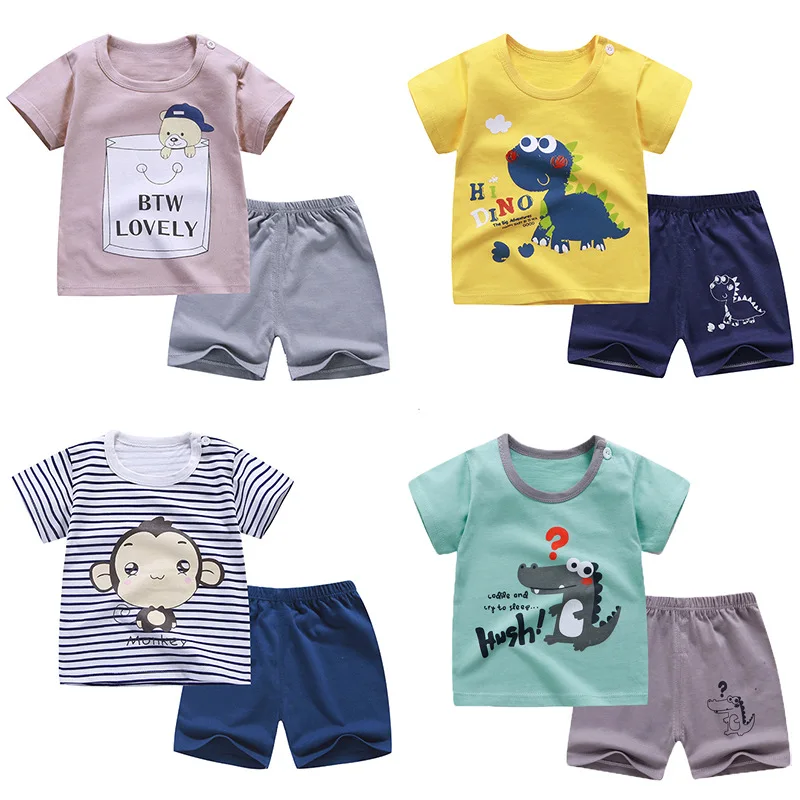 

Cotton Summer Baby Children Soft Shorts Suit T-shirt Todder Boy Girl Kids Dinosaur Cartoon Infant Clothes Cheap Stuff KF118