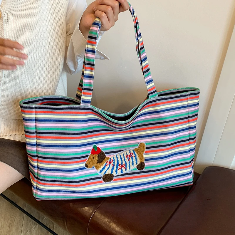 Модная универсальная Вместительная женская сумка-тоут в полоску на одно плечо