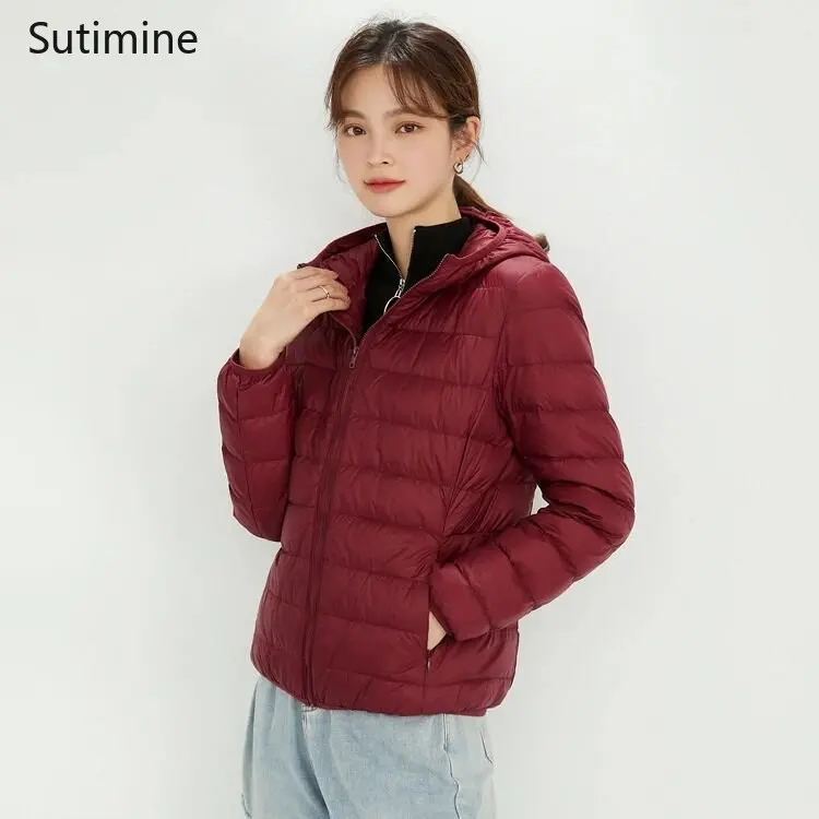 Down Jacket Women Office Lady Zipper Lightweight Down Jacket Women Hooded Down Korean Coat Wide-waisted Winter Coat Women