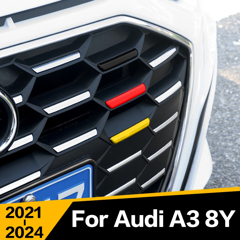 

6 Pcs Car Front Grille Trim Strips Racing-Grills Decorative Three-Color Auto Decoration Accessories For Audi A3 8Y 2021-2024