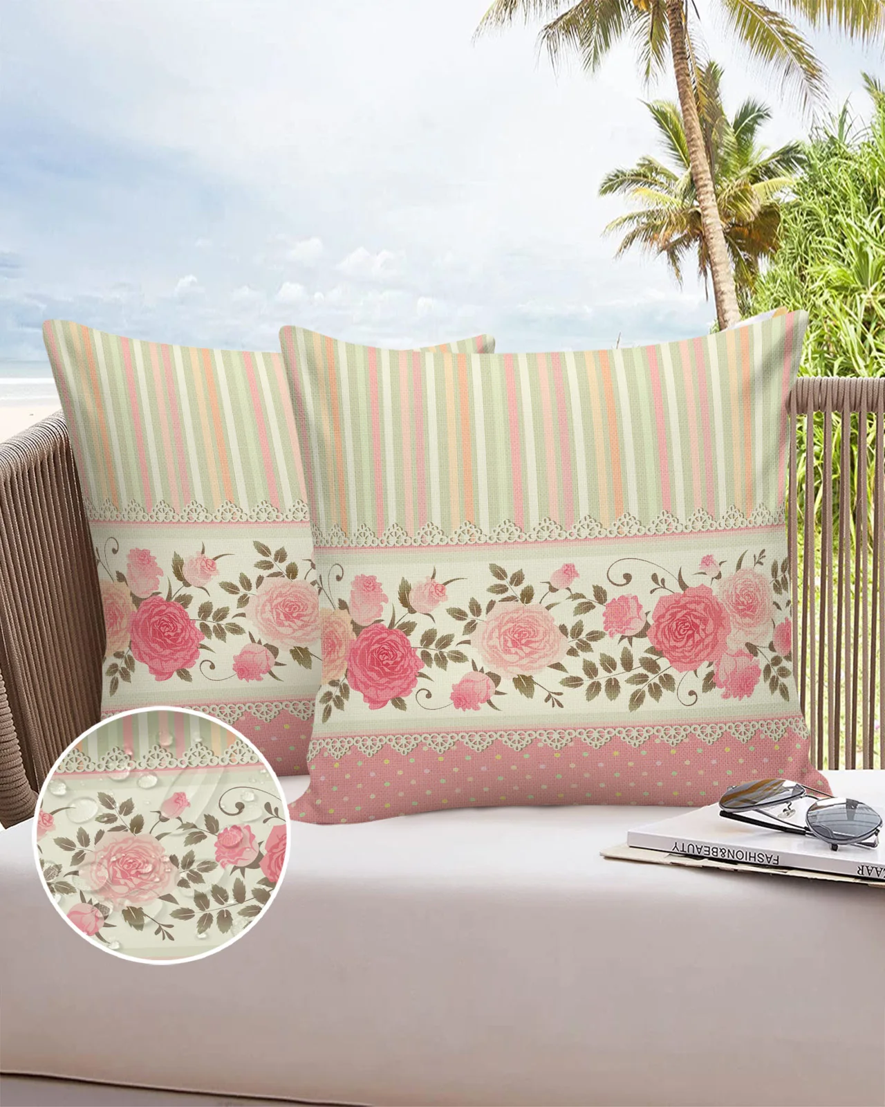 

Rose Flower Pink Stripe Pillowcase Set Luxury Sofa Cushion Case Bed Pillow Cover Home Decor Pillow Case