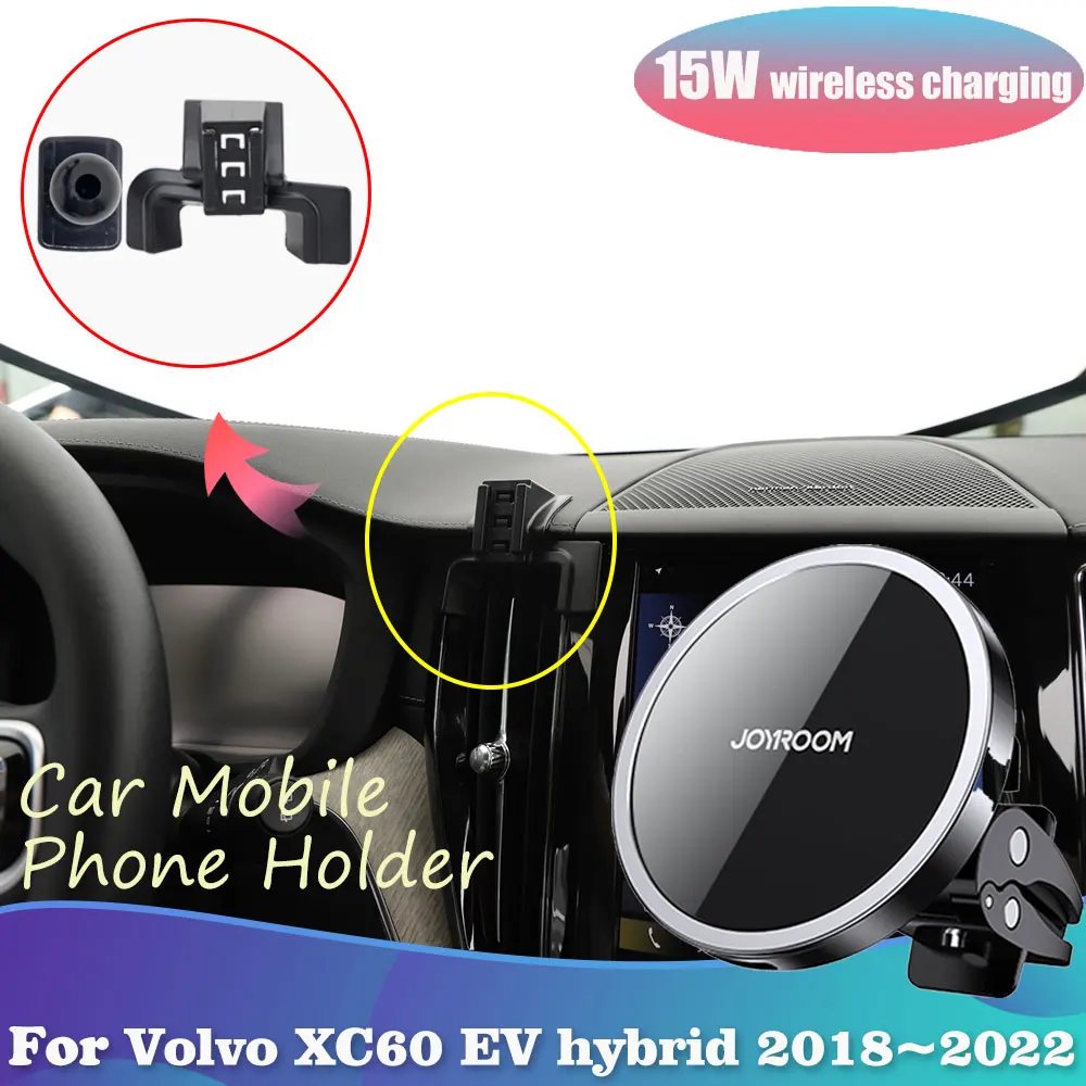

Car Phone Holder for Volvo XC60 EV Hybrid 2018~2022 Magnetic Clip Stand Support Wireles Fast Charging Sticker Accessories iPhone