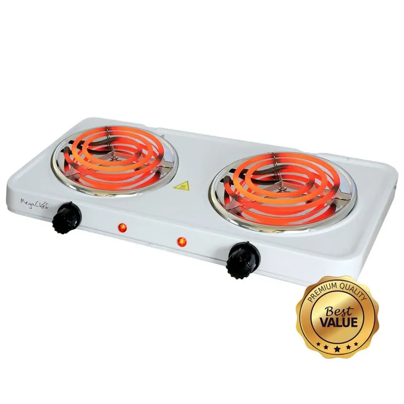 

Portable Lightweight Dual Coil Burner Cooktop Buffet Range in White