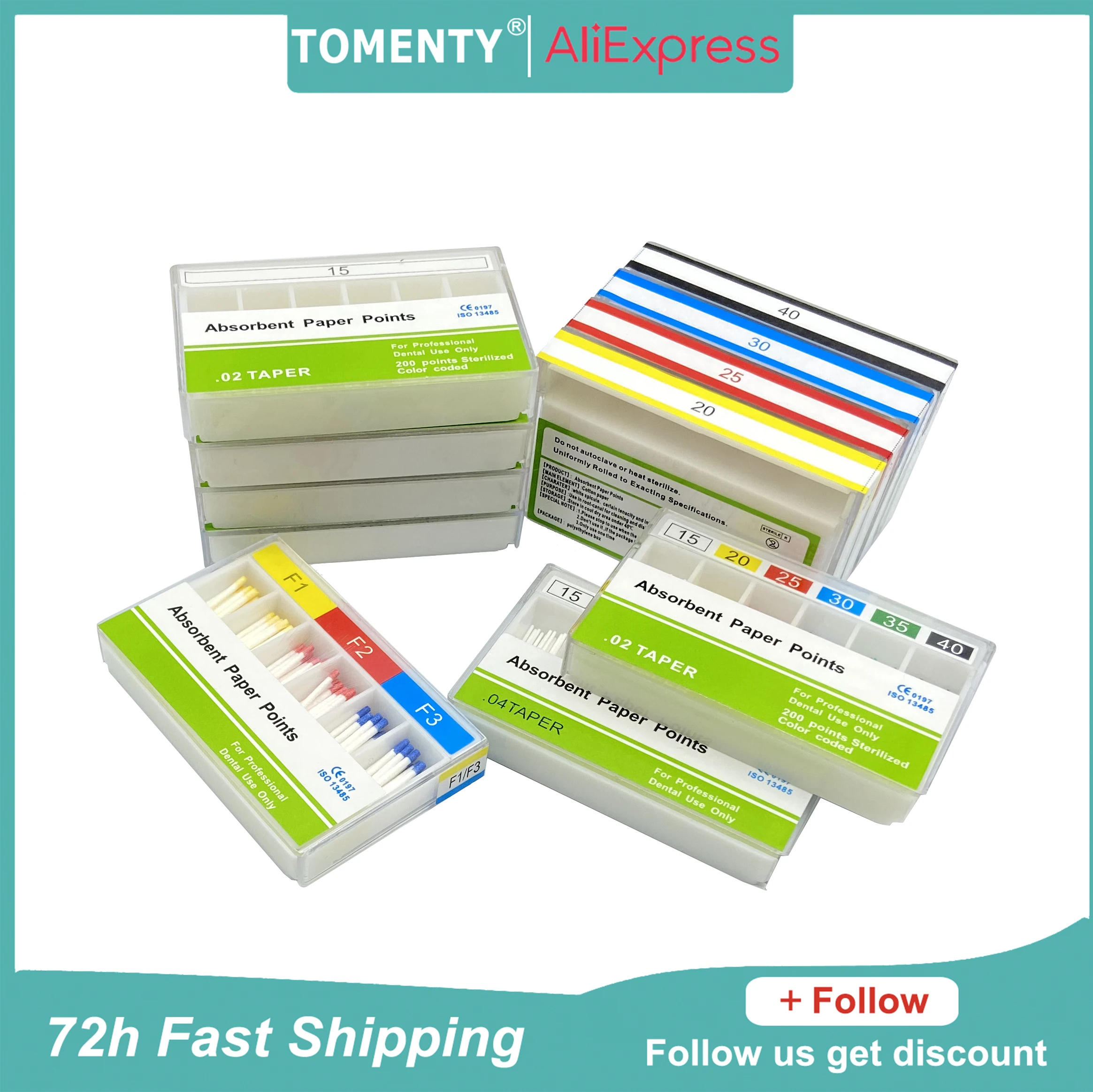 

1 Box TOMENTY Dental Absorbent Paper Points Root Cancel Endodontics 02 04 06 F1 F2 F3 15-40# Cotton Fiber Tips Dental Matirial