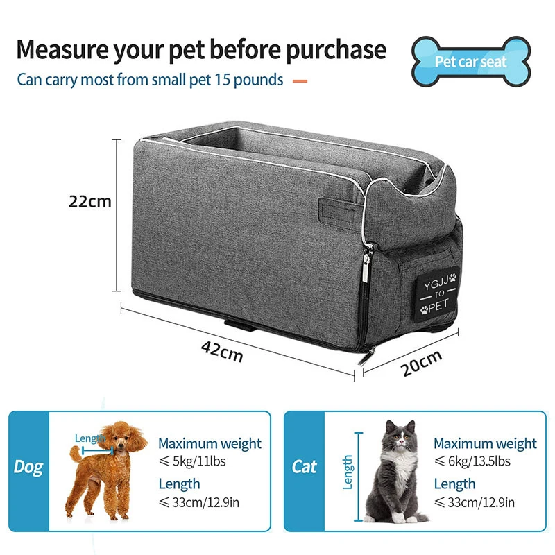 Portable Cat Dog Bed Travel Central Control Car Safety Pet Seat Transport Dog Carrier Protector For Small Dog Chihuahua Teddy images - 6
