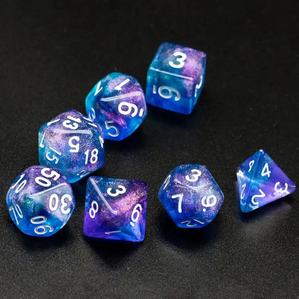 Poludie 7 шт./компл. Фиолетовый Синий блестящий игральные кости DND набор D4 D6 D8 D10 D % D12 D20