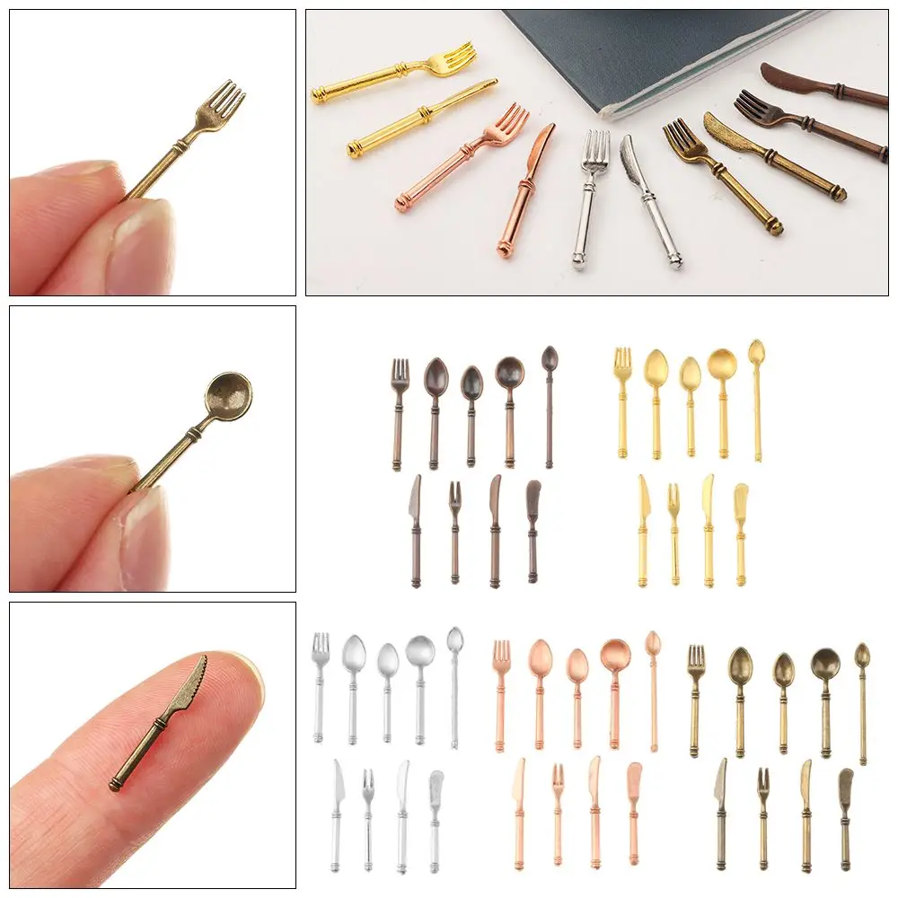 

Tableware Dollhouse Furniture Gold Silver Miniature Cookware Doll Accessories Fork Knife Spoon Simulation Mini Cutlery