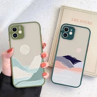 sunrise scenery hand painted pattern phone case matte transparent for iphone 11 12 13 6 s 7 8 plus mini x xs xr pro max cover