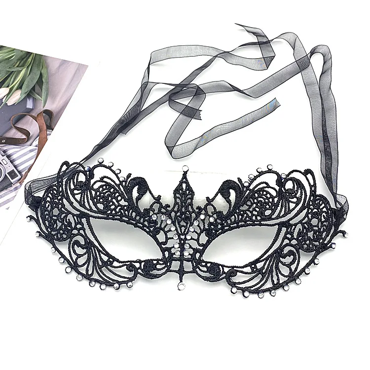 

Маскарадная ажурная кружевная маска реквизит для Хэллоуина черная маска на половину лица для взрослых Плюс Алмазная женская маска для глаз