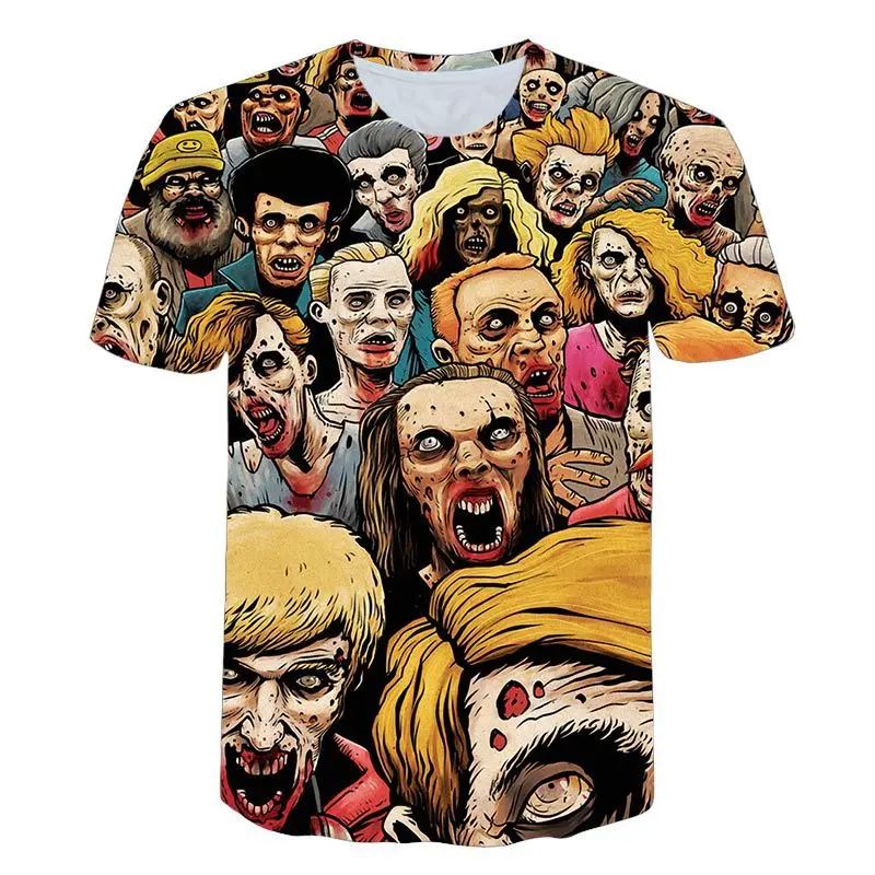 

3D Graphic T Shirts Rock Roll Men Skull Printed T-shirt Creativity Design Streetwear Horror Style Short Sleeve Pullover Tee Tops