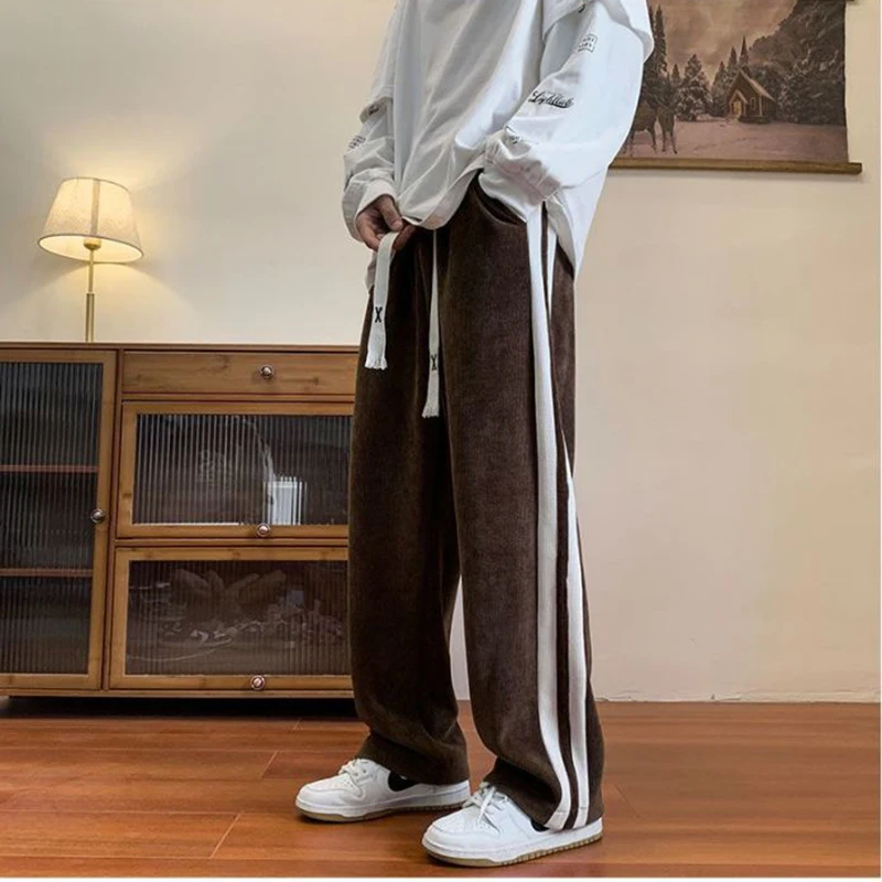 

Brown Corduroy Jogging Sweatpants Women Spring Summer Casual All Match Korean Bf Fashion Streetwear Baggy Straight Trousers