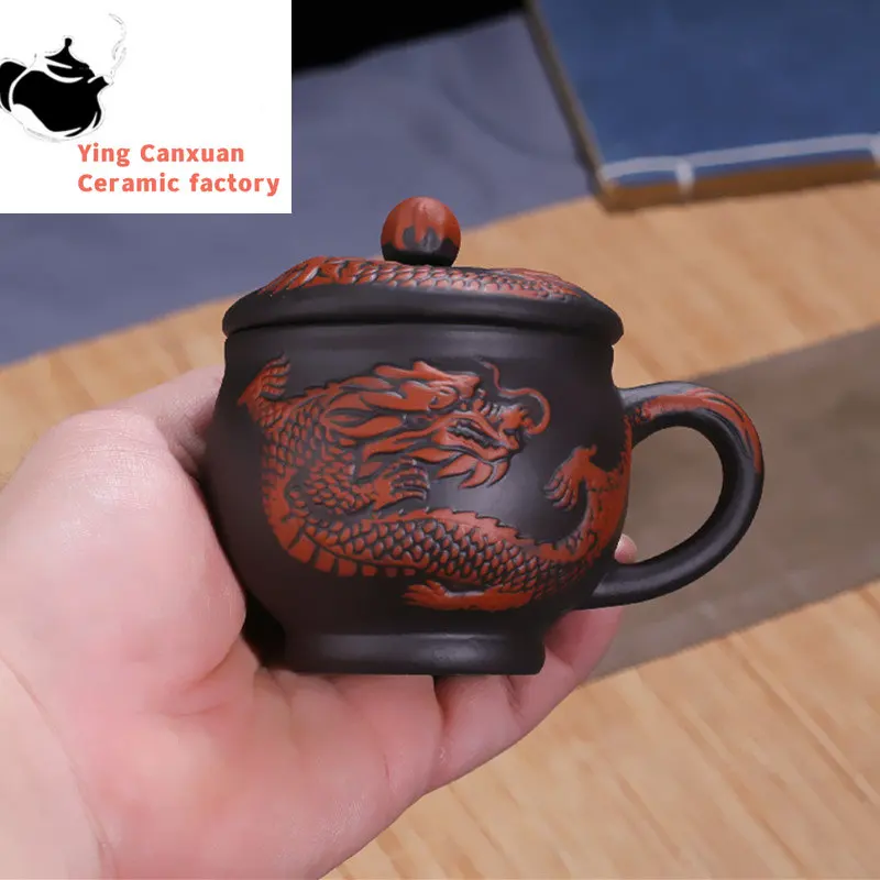

Yixing фиолетовая глина с ручкой чайная чашка ручной работы с рисунком дракона Master чашка офисная портативная чайная чашка чайница индивидуальные одиночные чашки