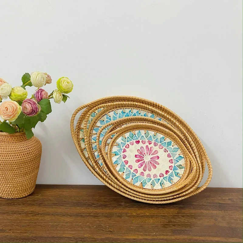 Овальная корзина из ротанга с ручкой, плетеная корзина из ротанга ...