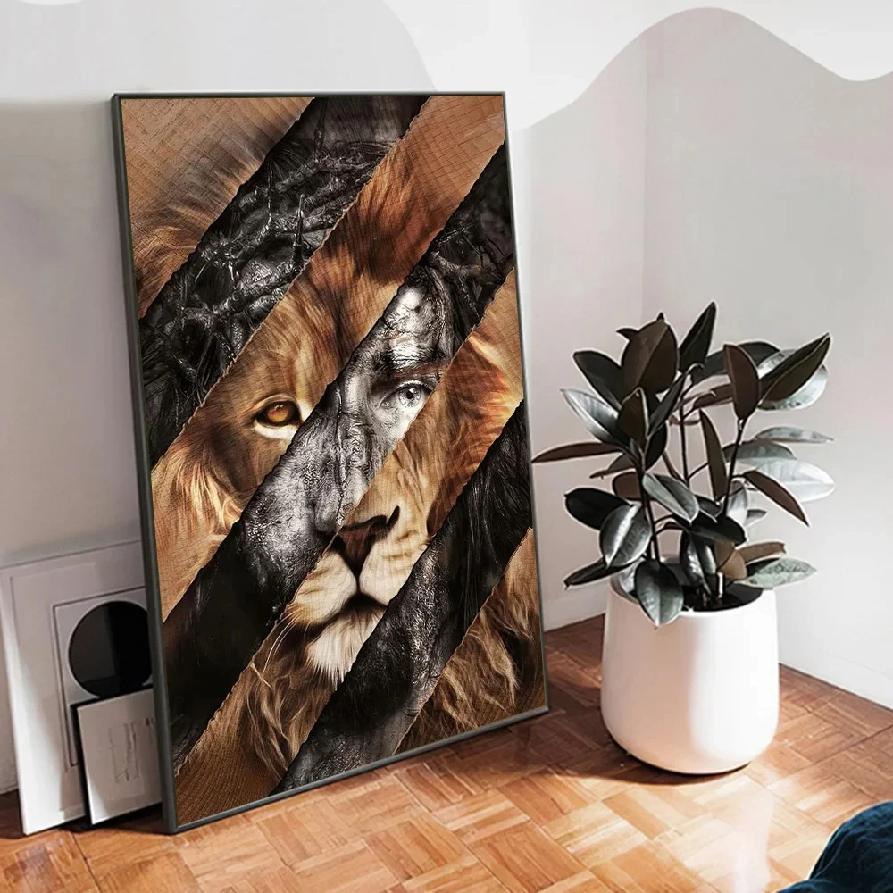 Винтажная картина на холсте постеры с изображением льва и Иисуса принты крест