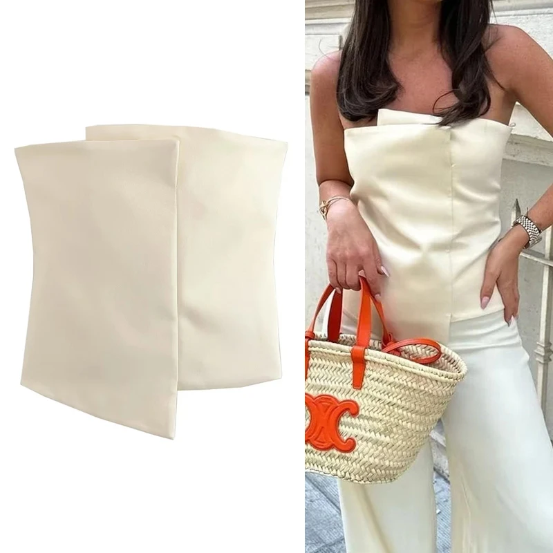 

2023 Corset Crop Top Women Satin Tube Tops For Women Sexy Backless Tank Top Female Off Shoulder Beach Summer Tops Woman Clothing