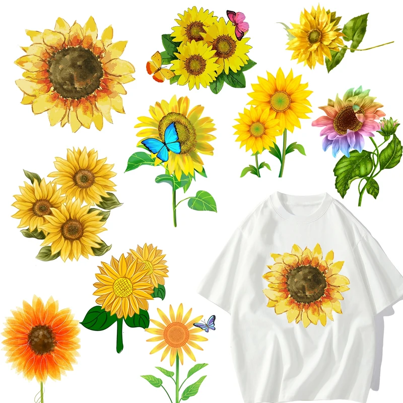 Рисунок подсолнухов с желтыми цветами DTF термонаклейки Переводные картинки для
