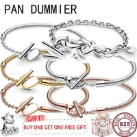 new hot 925 silver exquisite love t shaped womens pan bracelet suitable for original pandoha high quality charming jewelry