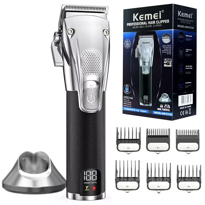 Original kemei adjustable powerful electric hair clipper professional LCD display hair trimmer beard haircut rechargeable enlarge