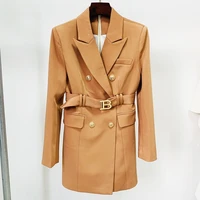 2022 european and american spring and autumn new temperament commuter double breasted metal buckle belt slim suit skirt dress