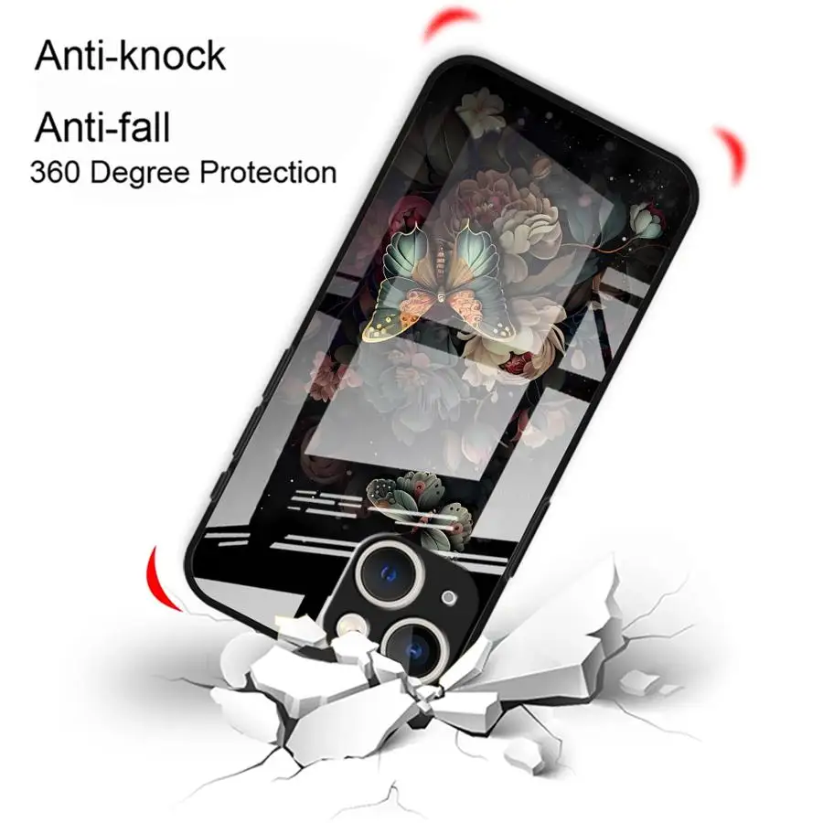 Фото Чехол-накладка из стекла для iPhone 17 Pro Max 16 14 XR 8 Air 13 11 15 Plus 12 с цветочным принтом пионов №5