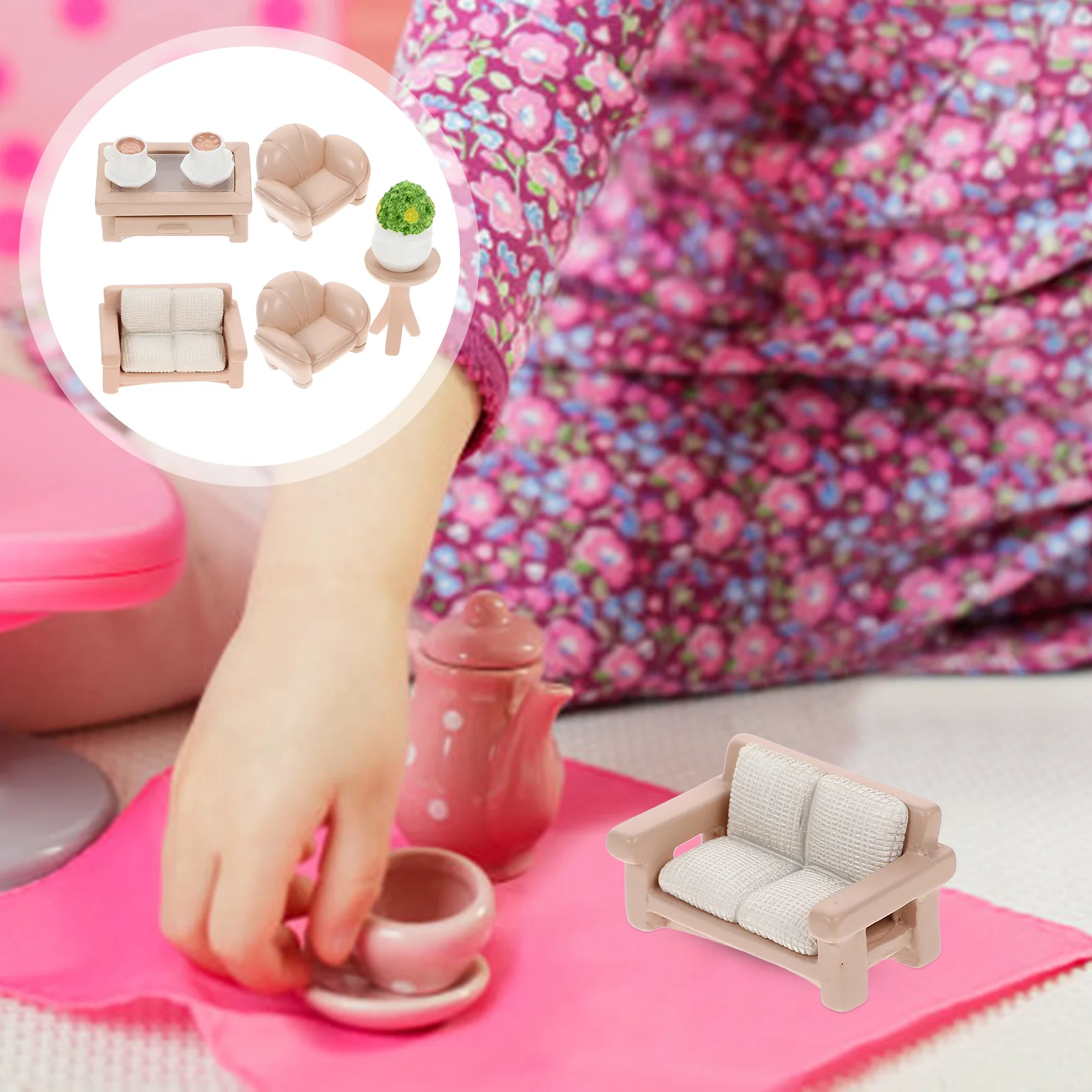 

Miniature Sofa Model Bedside Table Potted House Furniture Kit Resin Individual