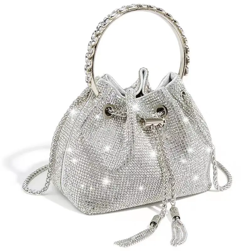 

Women's Bag 2023 Summer New Water Diamond Bag Shiny Inlaid Diamond Bucket Bag Small and Luxury Crossbody Handbag Dinner Bag