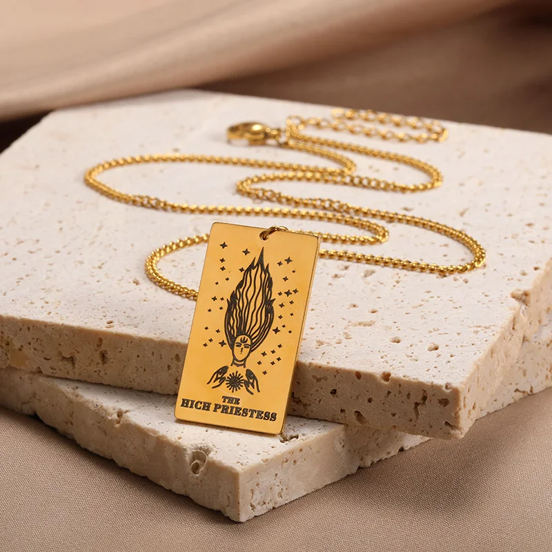 Классическое ожерелье из нержавеющей стали с подвеской в виде карты Таро