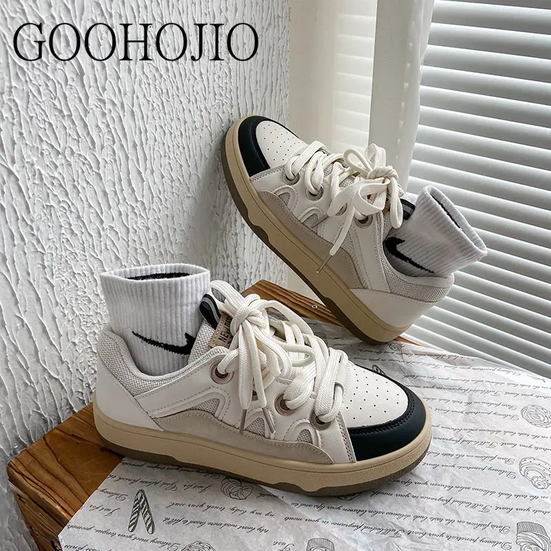 

Кроссовки в студенческом стиле, Вулканизированная подошва, толстая подошва, Спортивная Повседневная Удобная дышащая сетчатая обувь на шнуровке