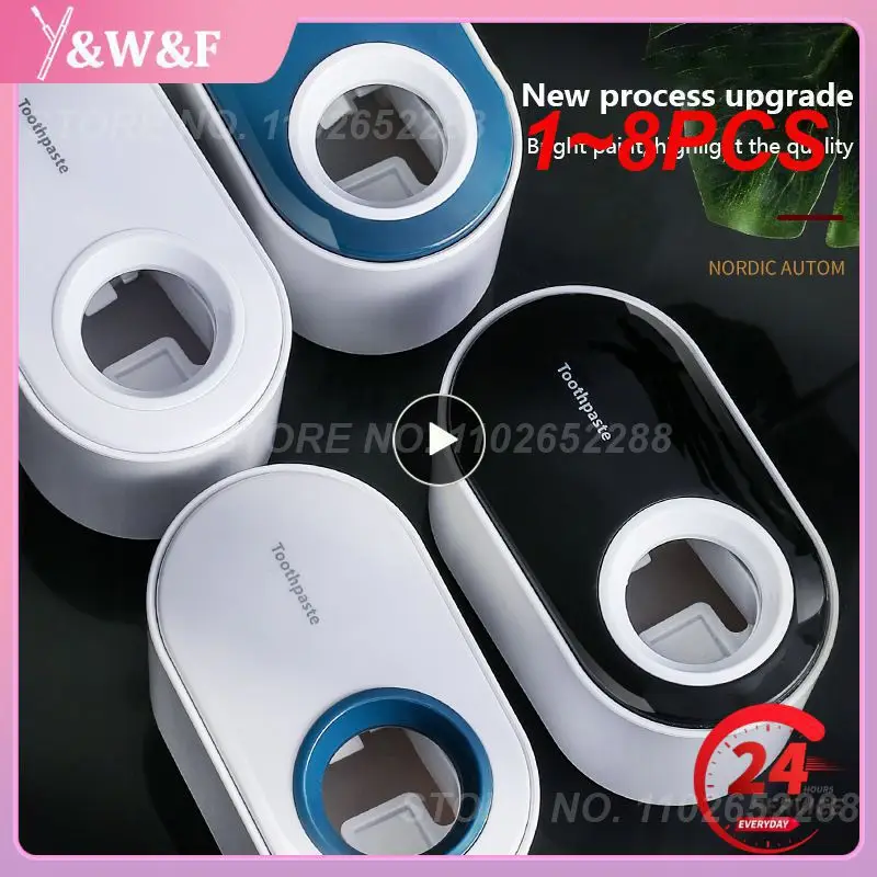 

1~8PCS Automatic Toothpaste Dispenser Dust-proof Toothbrush Holder Wall Mount Stand Bathroom Accessories Set Squeezer