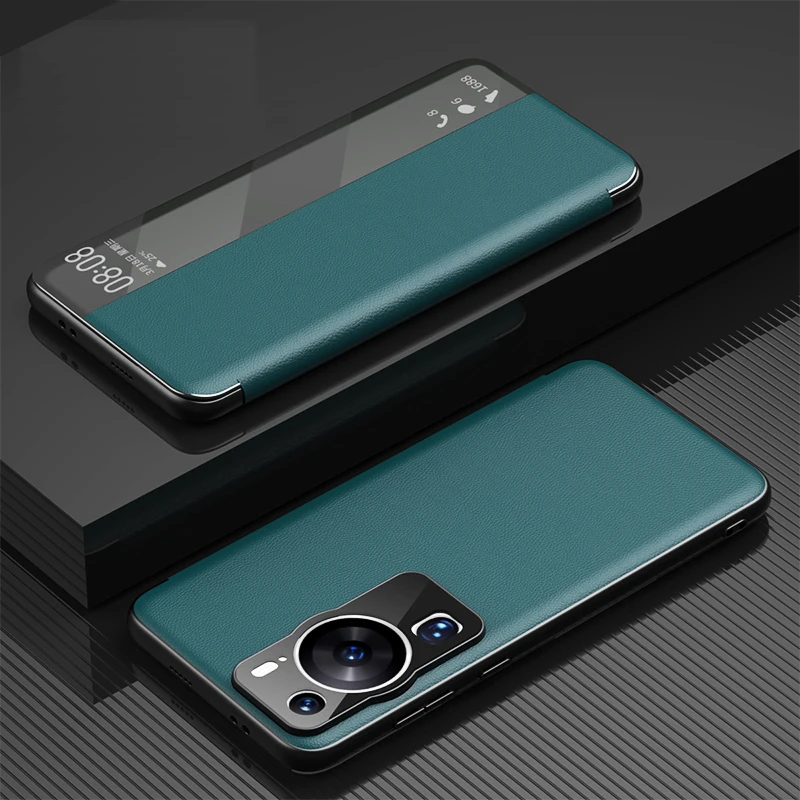 

Leather Window Smart Flip Case For Huawei P60 Pro / P60 Art Sleep Wake up Lock Screen Thin Book