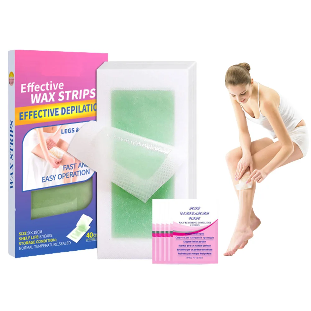 

Wax Strips Hair Removal Wax Strips Waxing for Legs Body Arms Underarm Eyebrow Bikini Contains 40 Strips plus 6 Calming oil Wipes