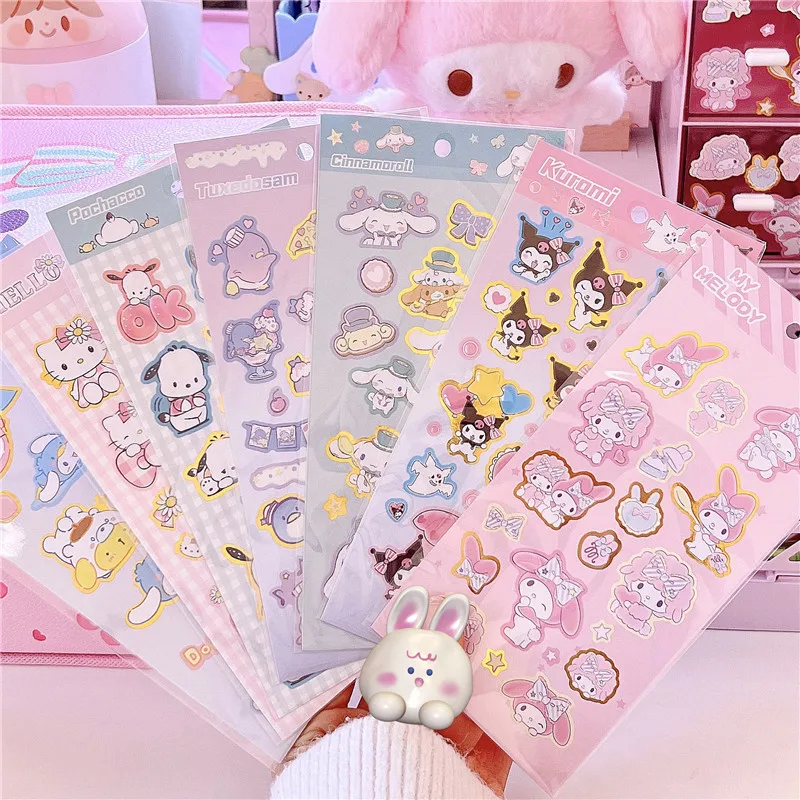 

1pc Cute Sanrio Kuromi Bronzing Sticker Melody Pudding Dog Diary Label Stickers Scrapbooking DIY Stickers Toy Gift