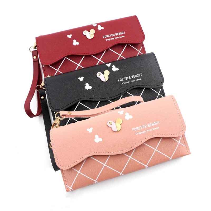 

Disney Korean Fashion Ladies Long Anime Mickey Mouse Ears Wallet Wallet Simple Cute Coin Purse Clutch Bag Cartoon Card Holder