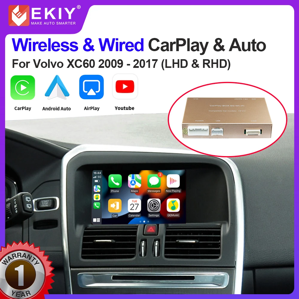 

EKIY Wireless CarPlay Module for Volvo XC60 2009 - 2017 S60L V40 V60 S80 Android Auto Box Mirror Link AirPlay Car Play Function