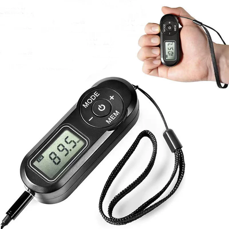 Pocket FM Radio FM:64-108MHz Portable Sports Radio Receiver with LCD Display Neck Lanyard 3.5mm Headphone