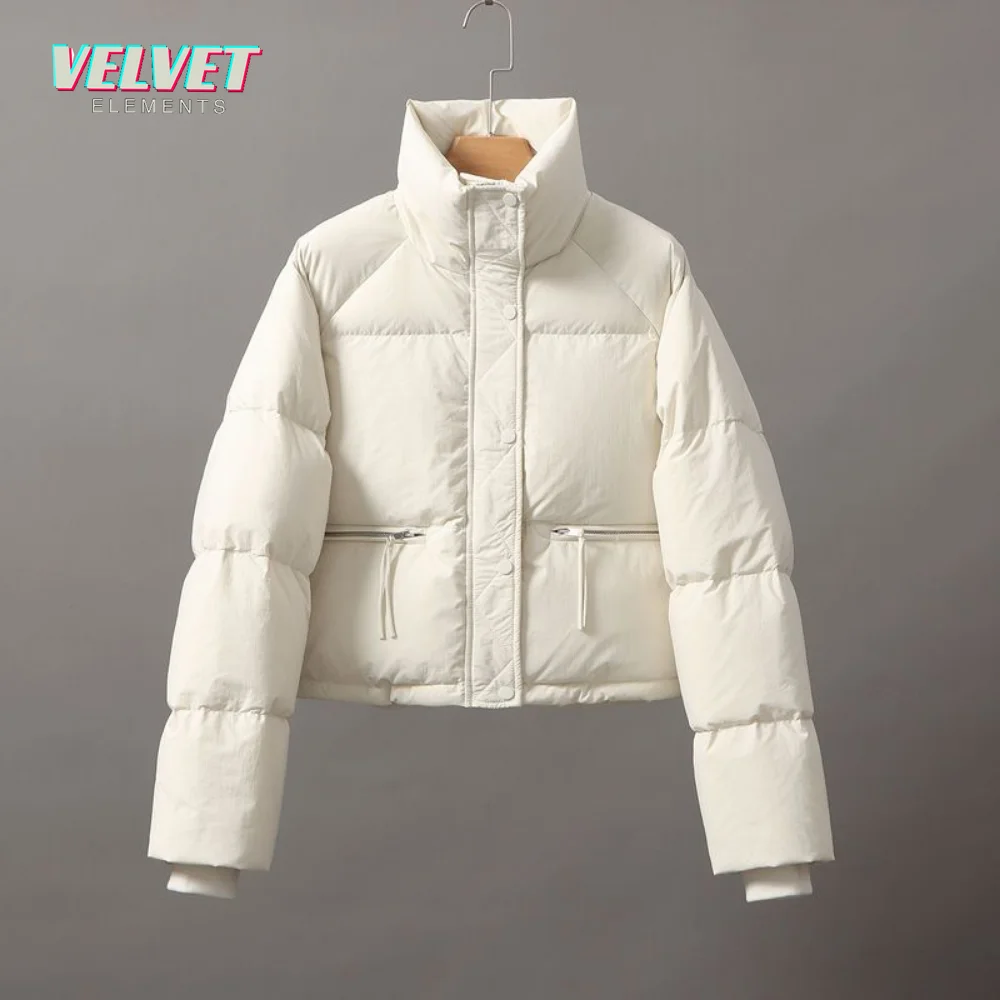 VelvetElements Women Winter Jacket Thick Stand Collar Warm Short Parkas Women Winter Coat Elegant Cotton Padded Jackets Female
