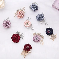 new lapel brooch colorful flower handmade cloth art pearl brooch pin rhinestone fabric fashion women wedding brooches