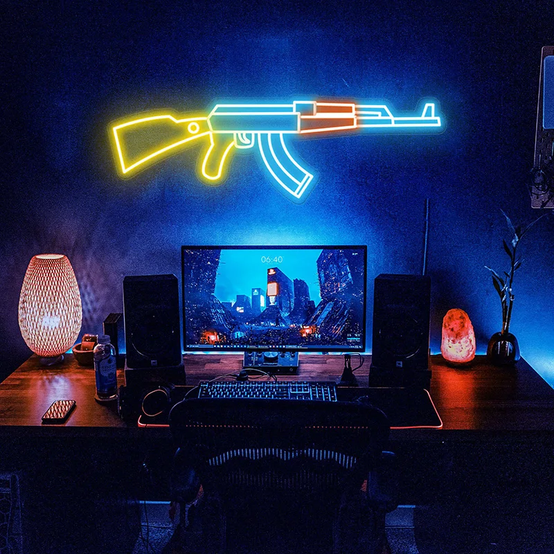 

Led Gun Neon Sign Handemade Customized Game Room Decoration Art Night Lamp Light Bedroom Home Wall Decoration Neon Lights