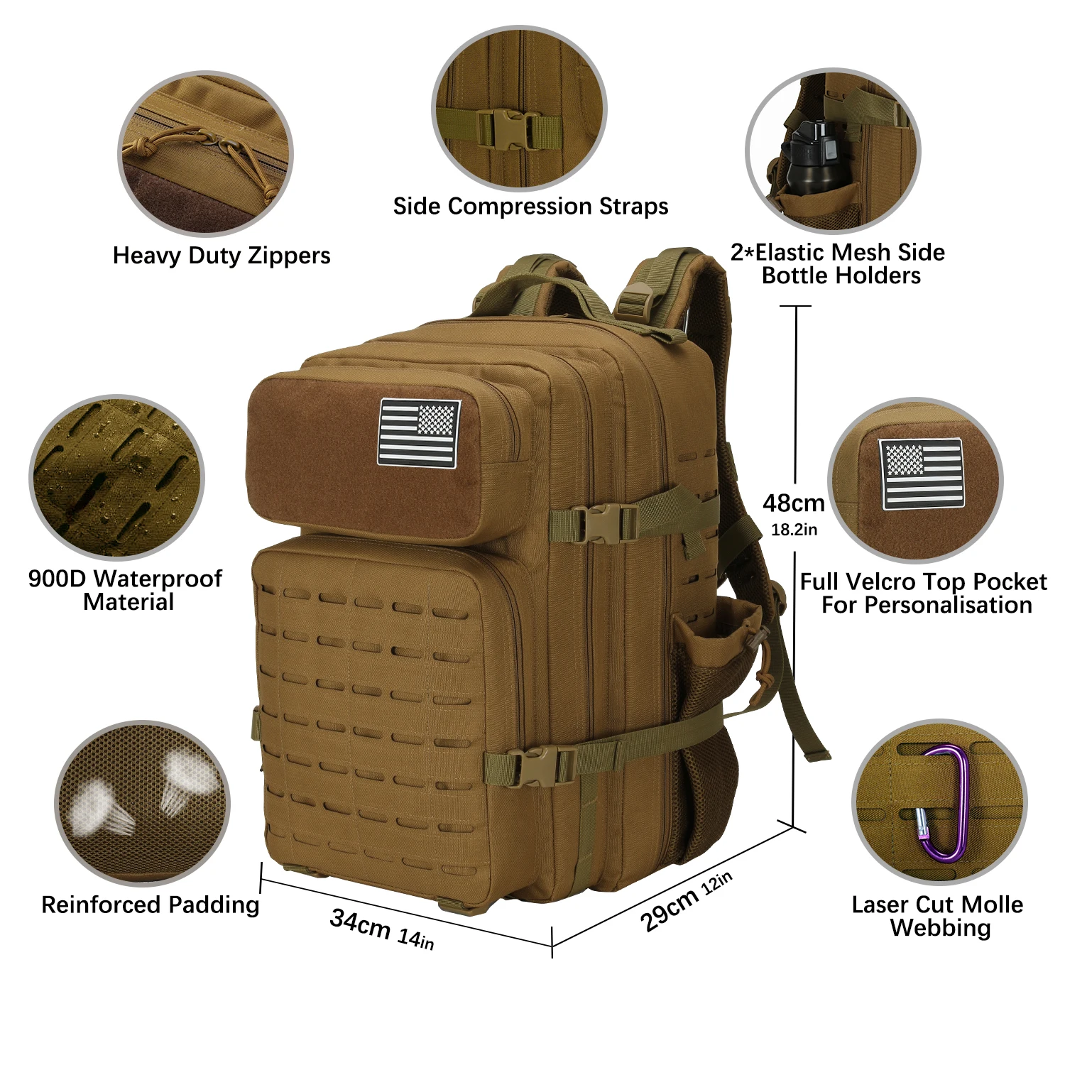 45L 600D Nylon Waterproof Trekking Fishing Hunting Bag Backpack Outdoor Military Rucksacks Tactical Sports Camping Hiking