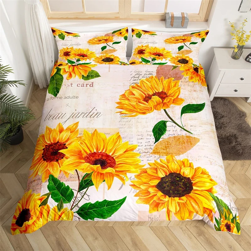 

Sunflower Duvet Cover Set King Size 3D Printed Natural Bedding Set Printed Decor Botanical Plant Bedroom Novelty Duvet Cover