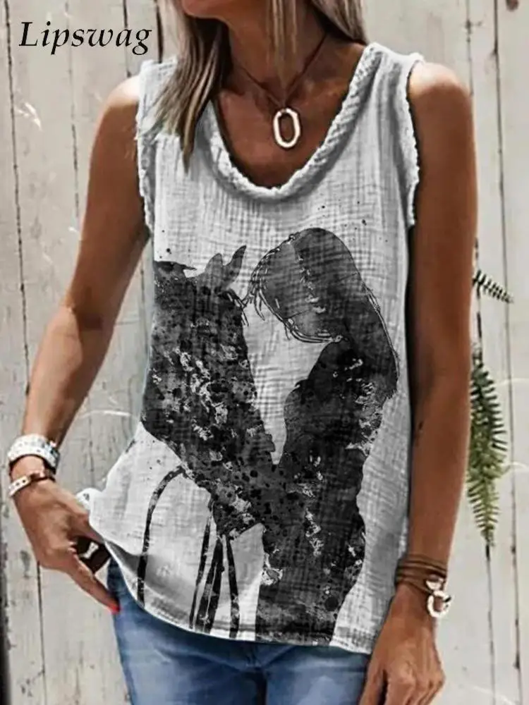 

Vintage Pattern Printed Women Tank Tops Boho Sleeveless Round Neck Vest Summer Ladies Casual Loose Tops Pullover Femme Clothes