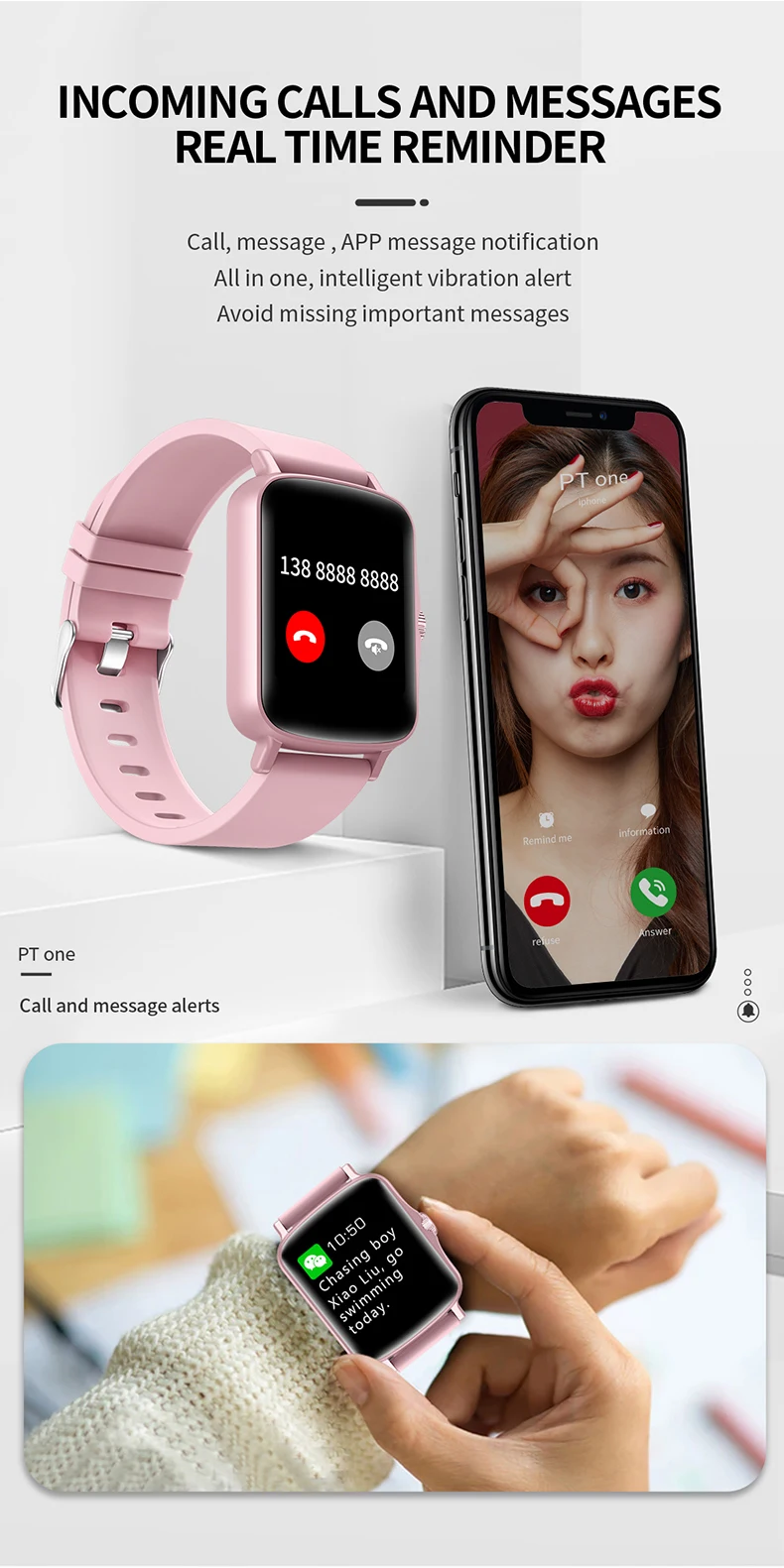 Factory price PT1 Big screen 1.44 inch IPS Color Sports Waterproof Smart Watch |