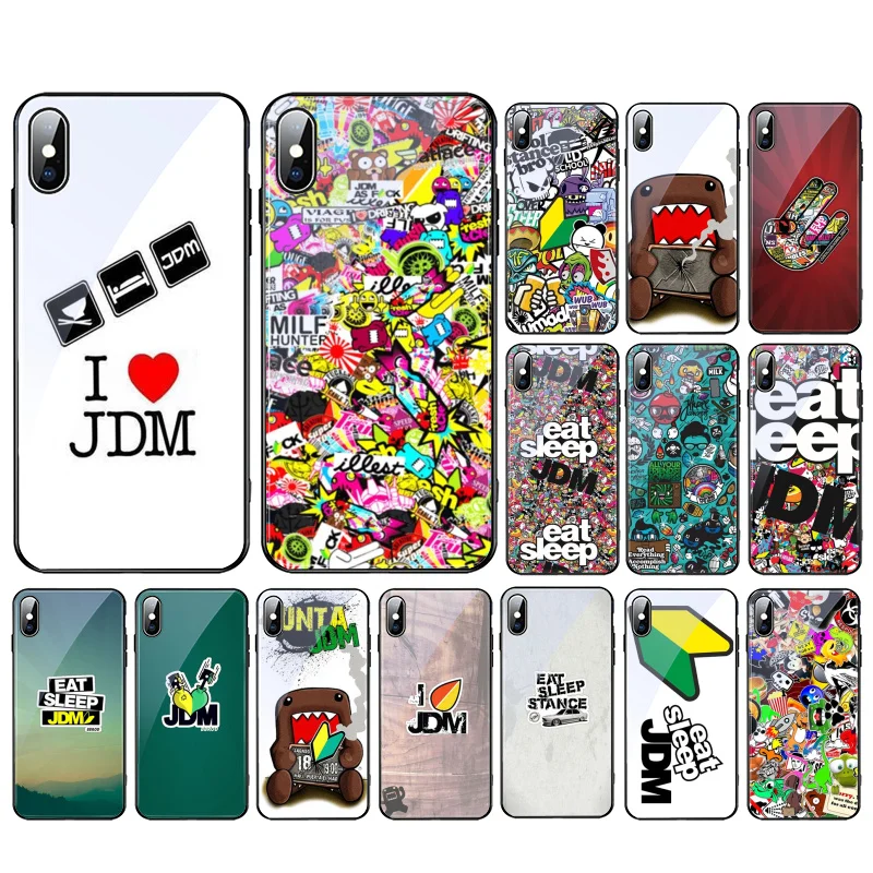 

Sticker Bomb Eat Sleep JDM Glass Phone Case For iphone 14 13 12 11 Pro Max XS Max XR X 8 7 Plus SE2 Coque Fundas Case