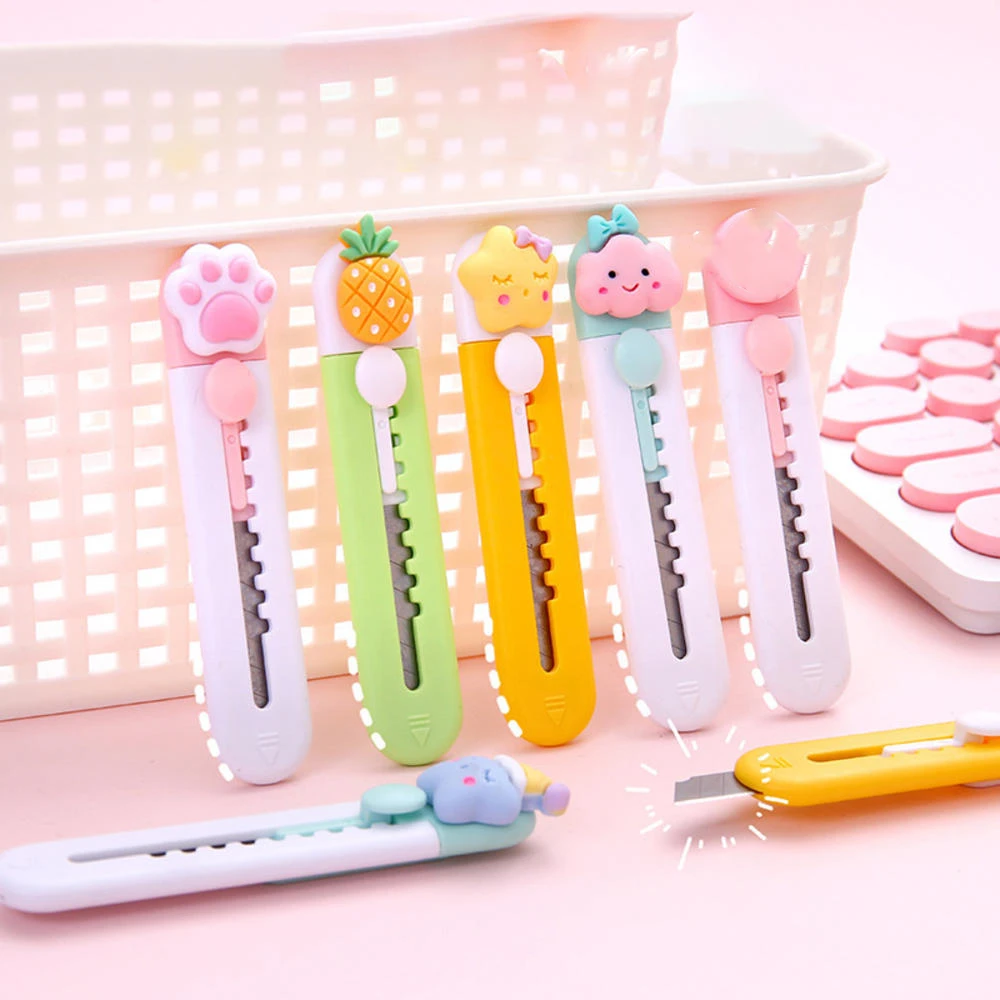 

9.2cm Cute Retractable Utility Knife Paper Cutter Letter Opener Portable Safety Locking Blade Pocket Craft Office School Supplie