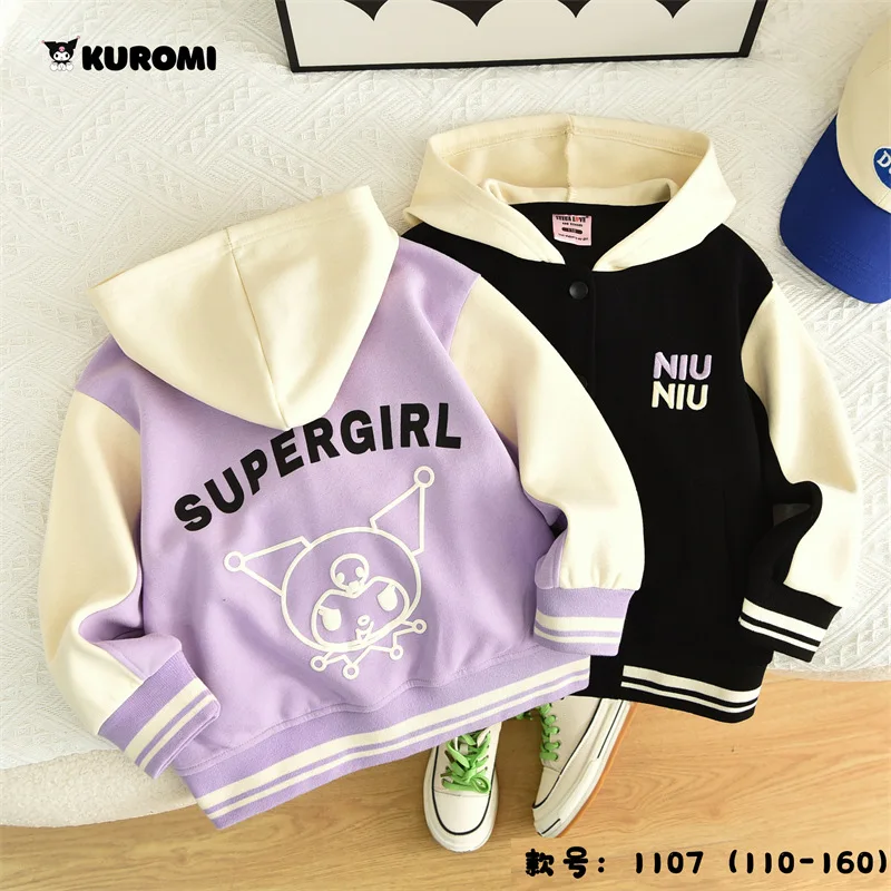 

Kawaii Sanrio Kuromi Cute Cartoon Children's Jacket Spring Autumn New Sportswear Longsleeved Baseball Uniform Loose Jacket Gift