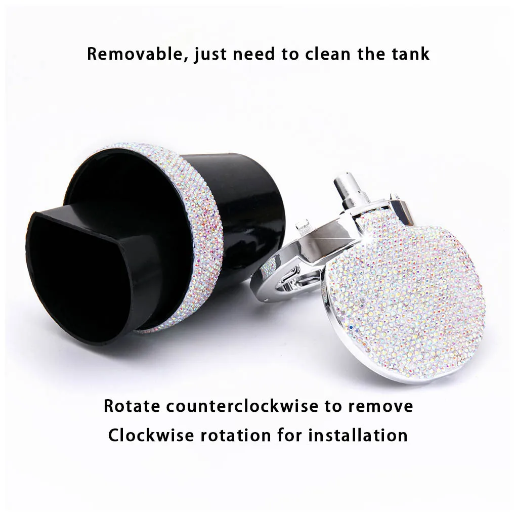 

Luminous Car Ashtray Rhinestones Glowing Ashes Storage Holder Universal Vehicle Decoration with Light Case White