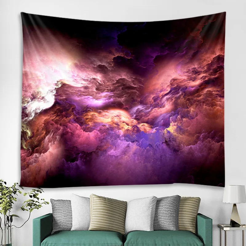 Психоделический гобелен с рисунком цветных облаков звездного неба богемная