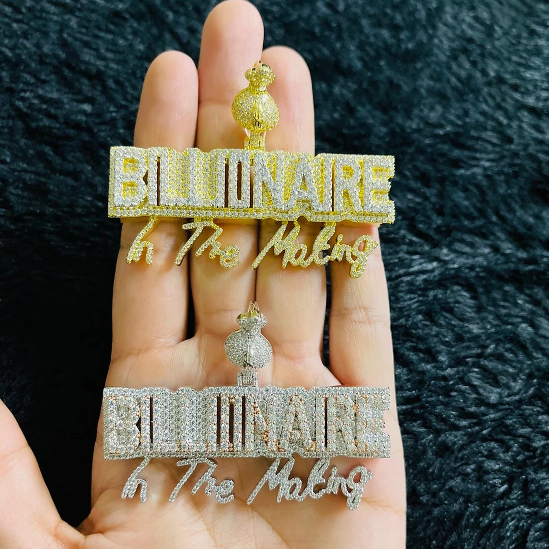 

New Letter Money Bag Billionaire Pendant Fit Cuban Chain Necklace Plated Gold Silver Color Hip Hop Jewelry for Men Women