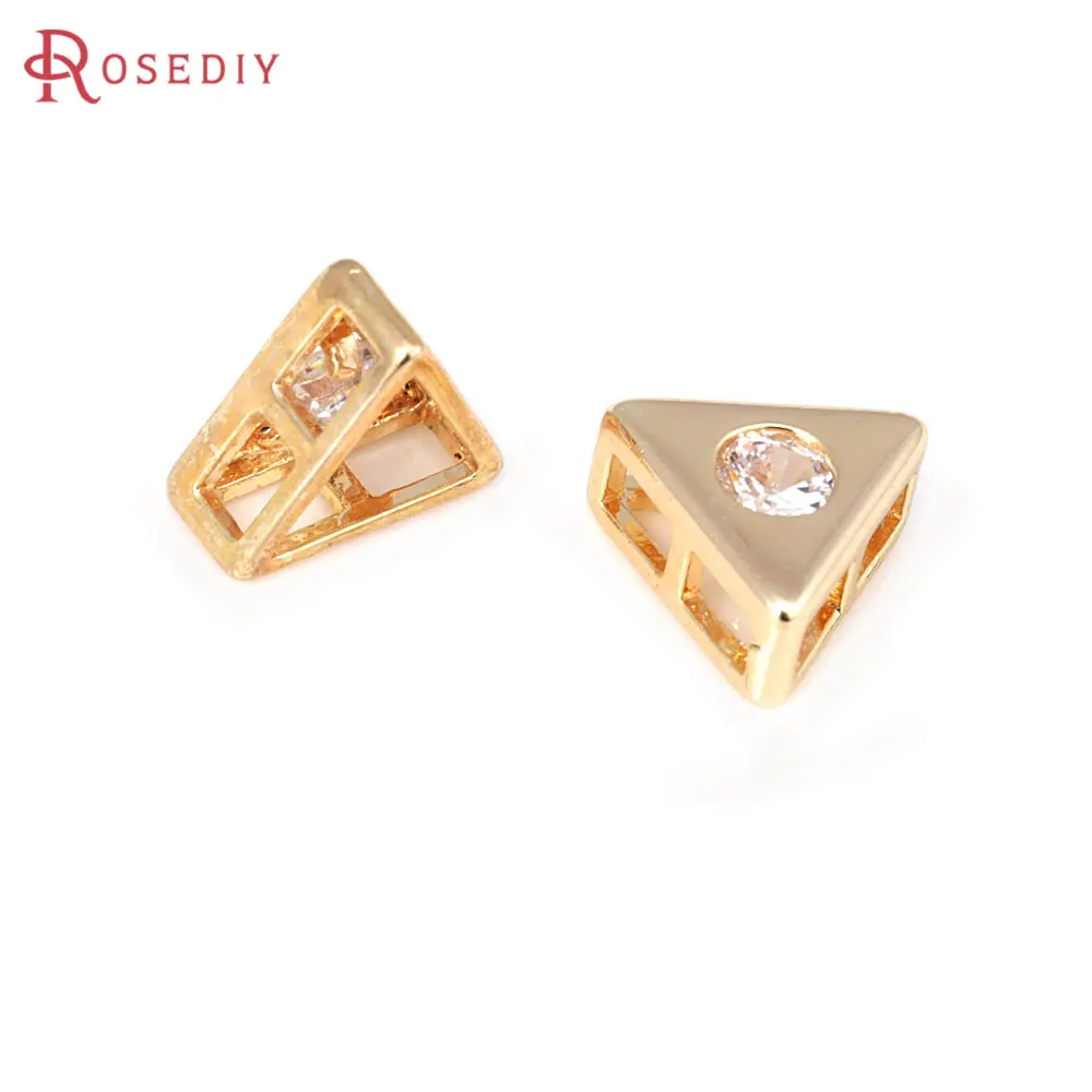 

6 шт., латунные и циркониевые треугольные бусины для браслетов